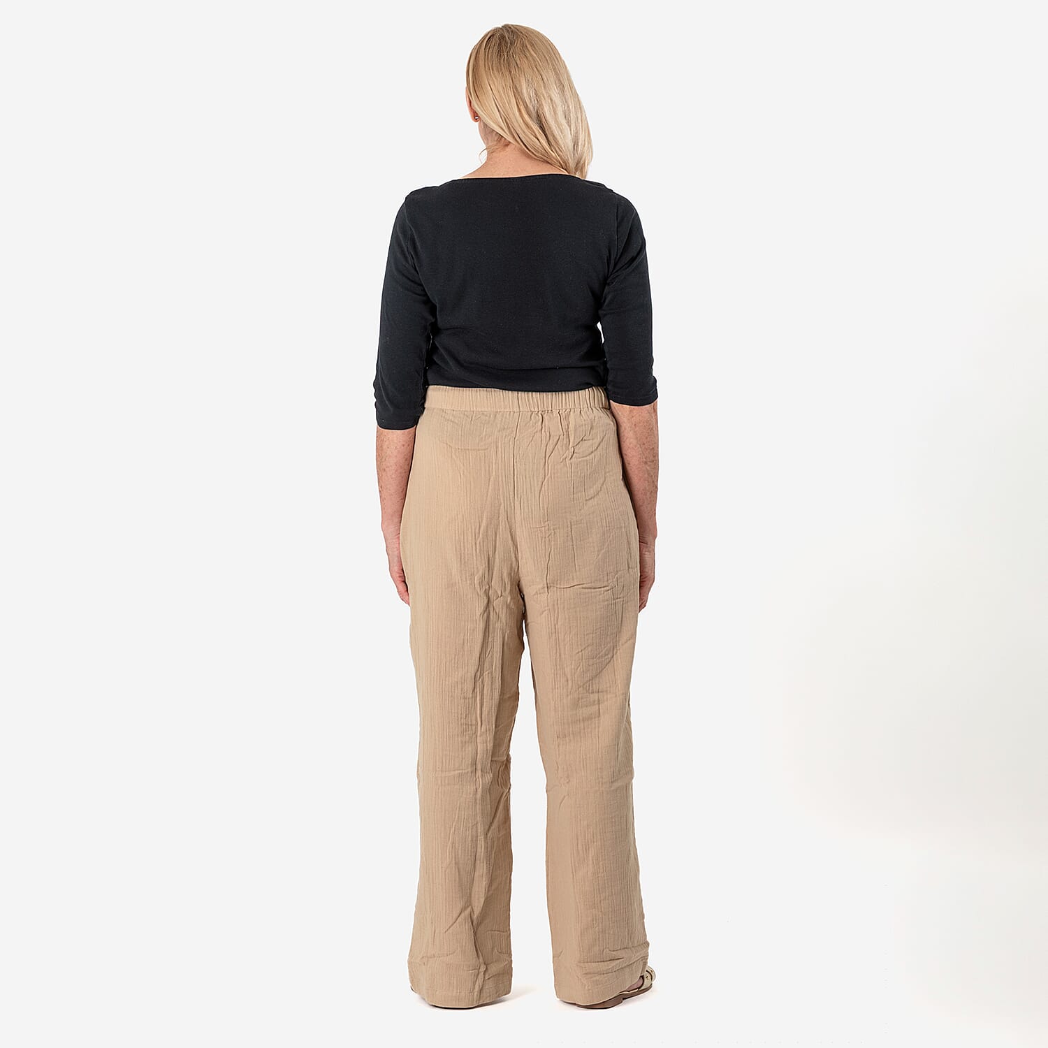 Tamsy 100% Cotton Casual Elasticated Waist Trousers (Size 16to18) - Stone 7688000 3