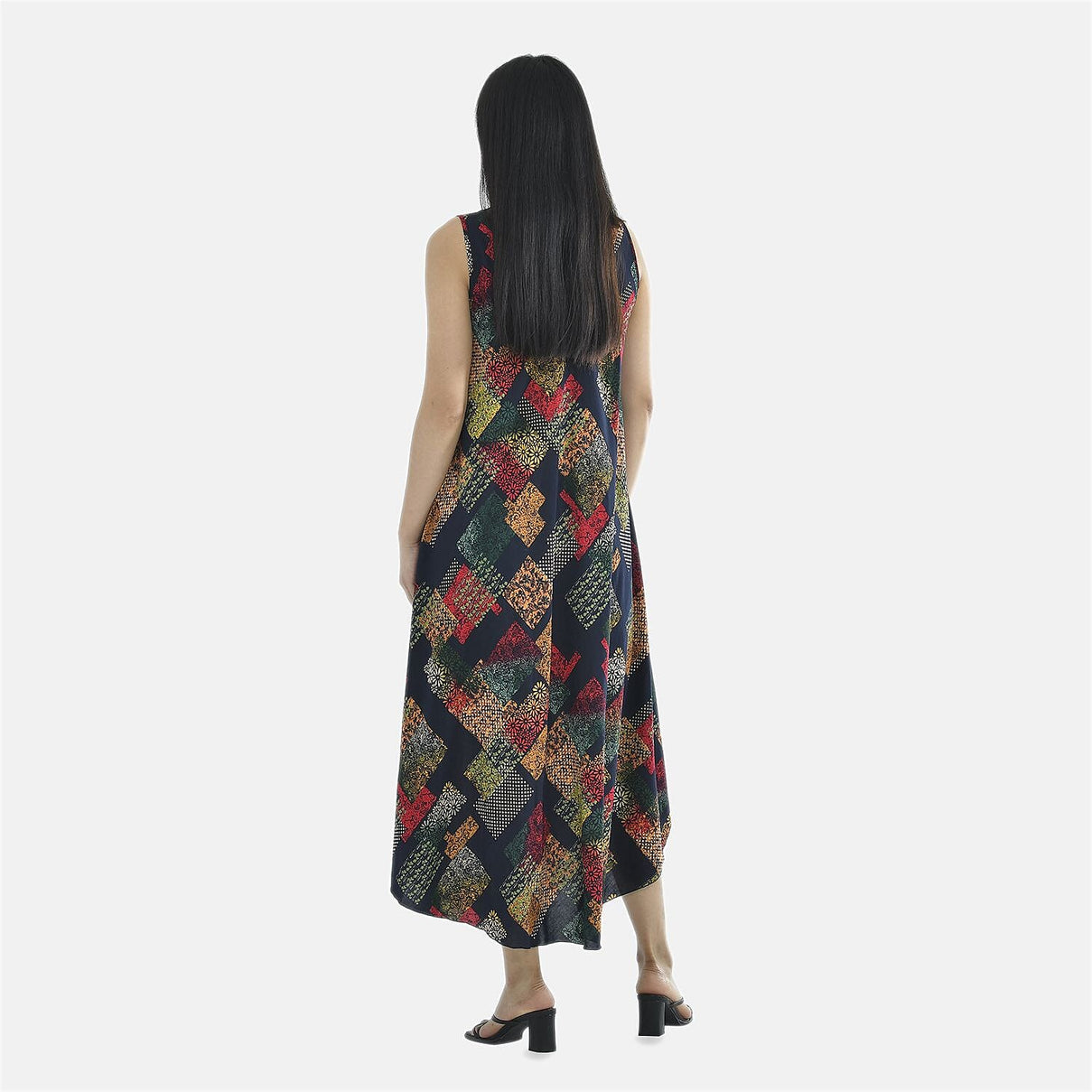 Tamsy Viscose Abstract Pattern Umbrella Dress (Size 130x59 Cm) - Multi and Black 7157118 2