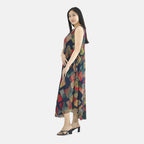 Tamsy 100% Viscose Abstract Pattern Umbrella Dress (Size 130x59 Cm) - Multi - Black