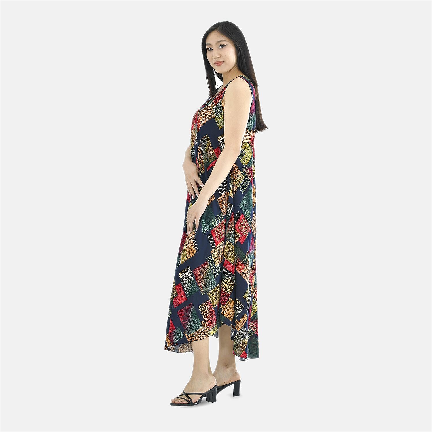 Tamsy Viscose Abstract Pattern Umbrella Dress (Size 130x59 Cm) - Multi and Black 7157118 3