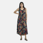 Tamsy 100% Viscose Abstract Pattern Umbrella Dress (Size 130x59 Cm) - Multi - Black