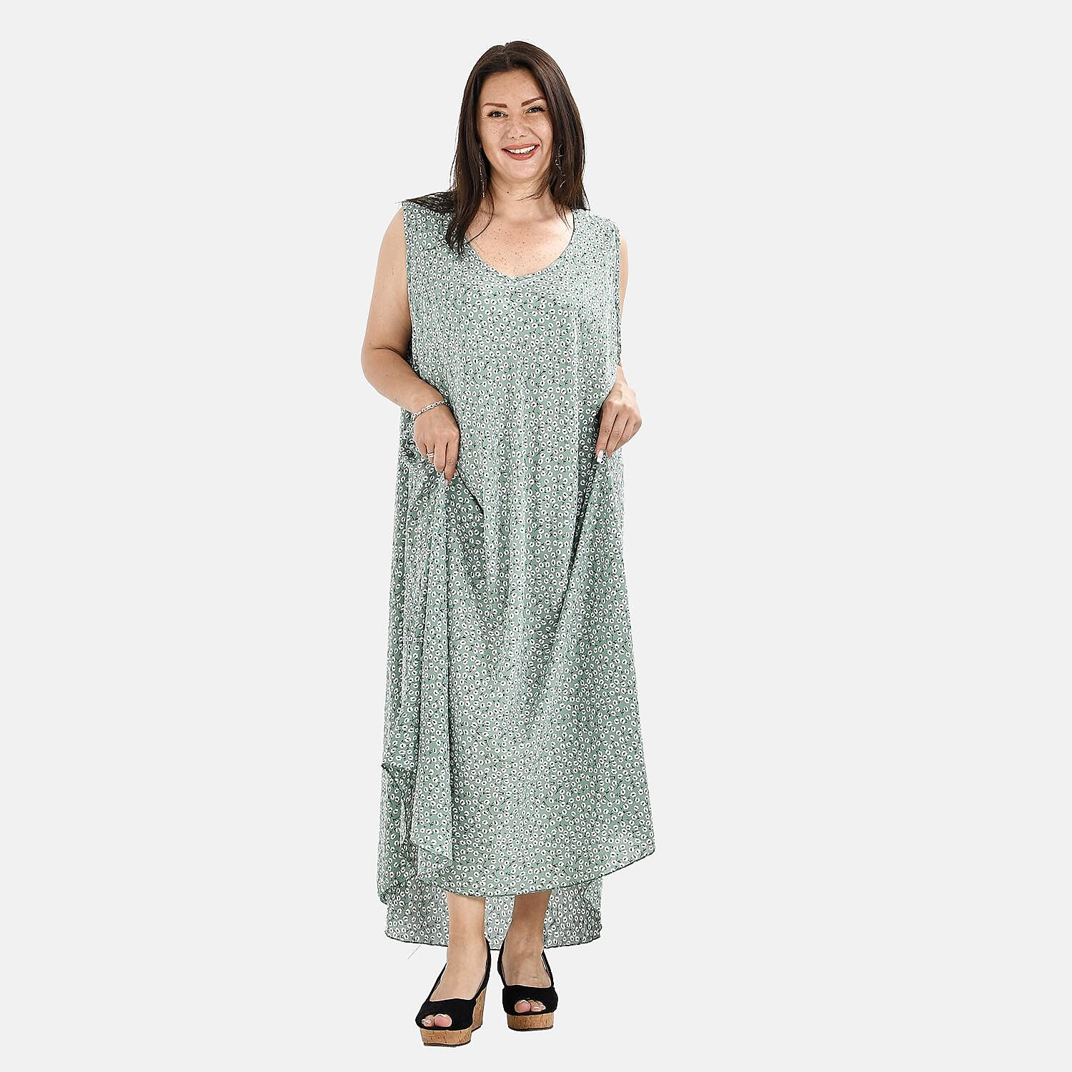 Tamsy Dot Printed Umbrella Maxi Dress - Pastel Green 7369068 0