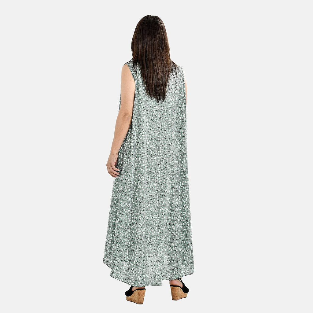 Tamsy 100% Viscose Dot Printed Umbrella Maxi Dress (One Size) - Blue
