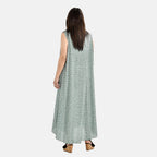 Tamsy 100% Viscose Dot Printed Umbrella Maxi Dress (One Size) - Blue