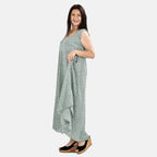 Tamsy 100% Viscose Dot Printed Umbrella Maxi Dress (One Size) - Blue