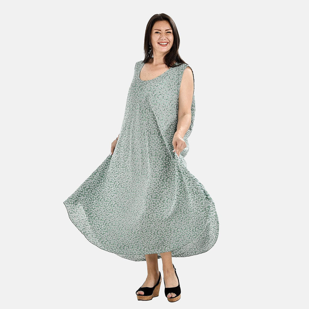 Tamsy 100% Viscose Dot Printed Umbrella Maxi Dress (One Size) - Blue