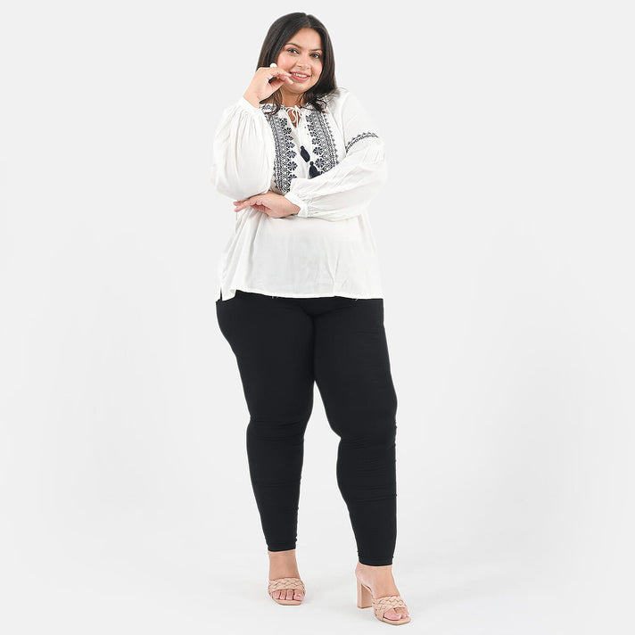 TAMSY Embroidery Top with Doori Tassel Full Sleeves - White 7439594 1
