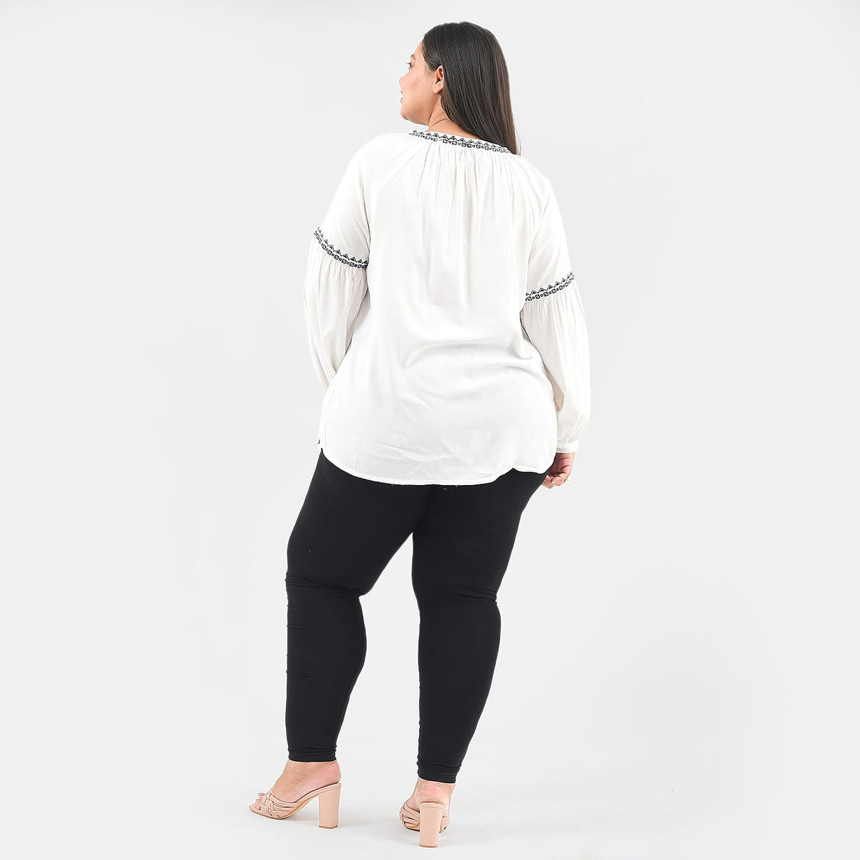 TAMSY Embroidery Top with Doori Tassel Full Sleeves - White 7439594 2