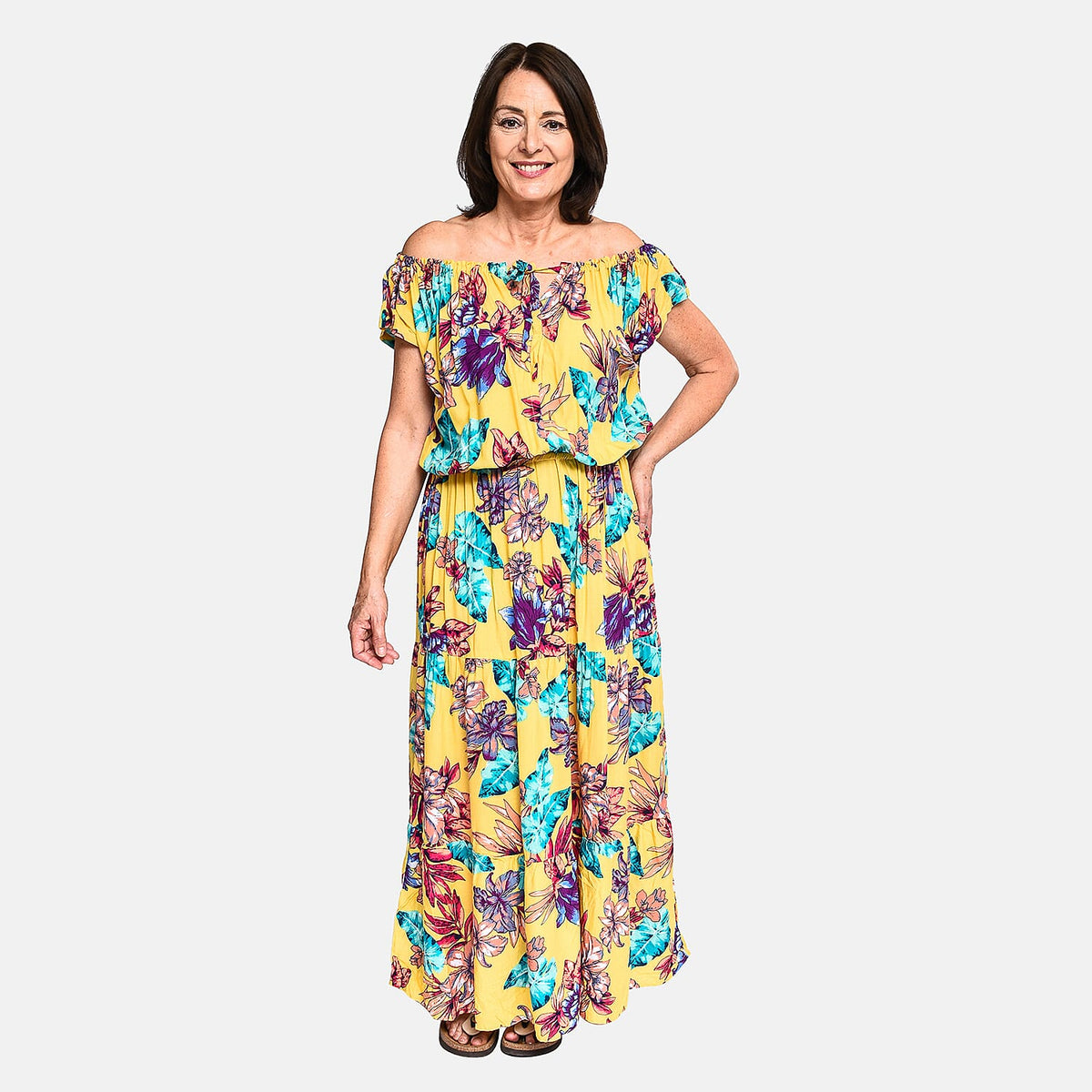 TAMSY Floral Pattern Off Shoulder Maxi Dress - Yellow 8933083 0