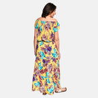 Tamsy 100% Viscose Floral Pattern Off Shoulder Maxi Dress (20 - 26) - Yellow