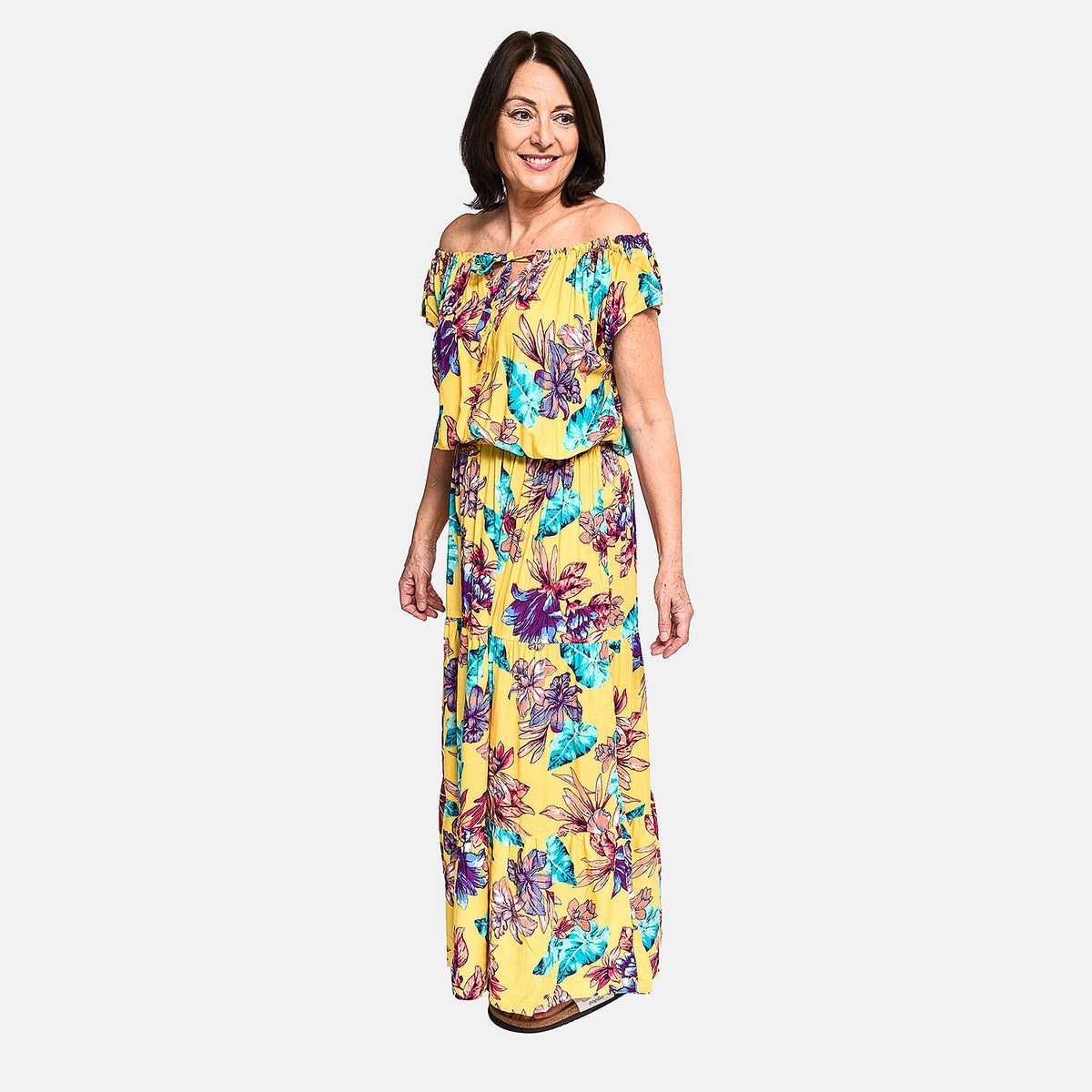 TAMSY Floral Pattern Off Shoulder Maxi Dress - Yellow 8933083 2