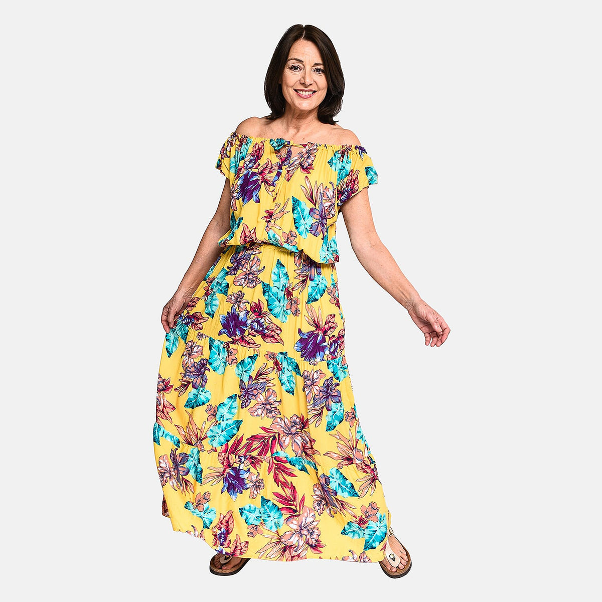 TAMSY Floral Pattern Off Shoulder Maxi Dress - Yellow 8933083 3