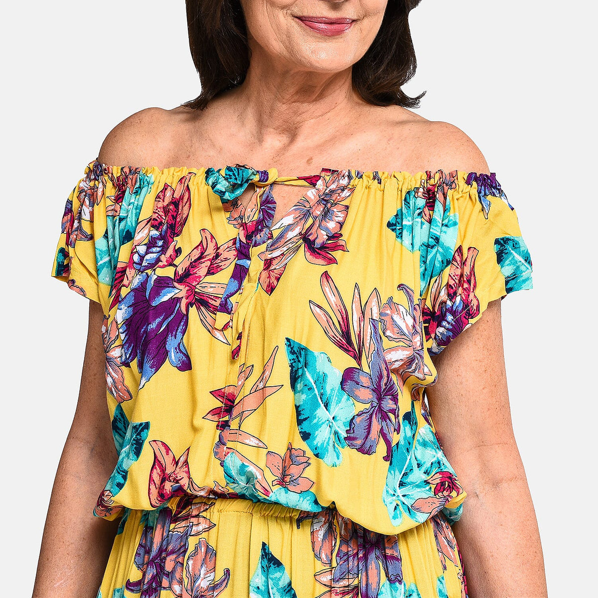 TAMSY Floral Pattern Off Shoulder Maxi Dress - Yellow 8933083 4