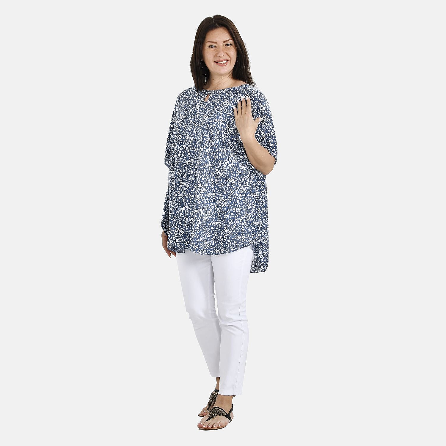 Tamsy High Low Hem Printed Top - Sky blue 7327463 0