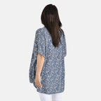 Tamsy 100% Viscose Floral Pattern Top (One Size, 8-16) -  Blue and White