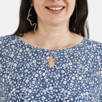 Tamsy 100% Viscose Floral Pattern Top (One Size, 8-16) -  Blue and White