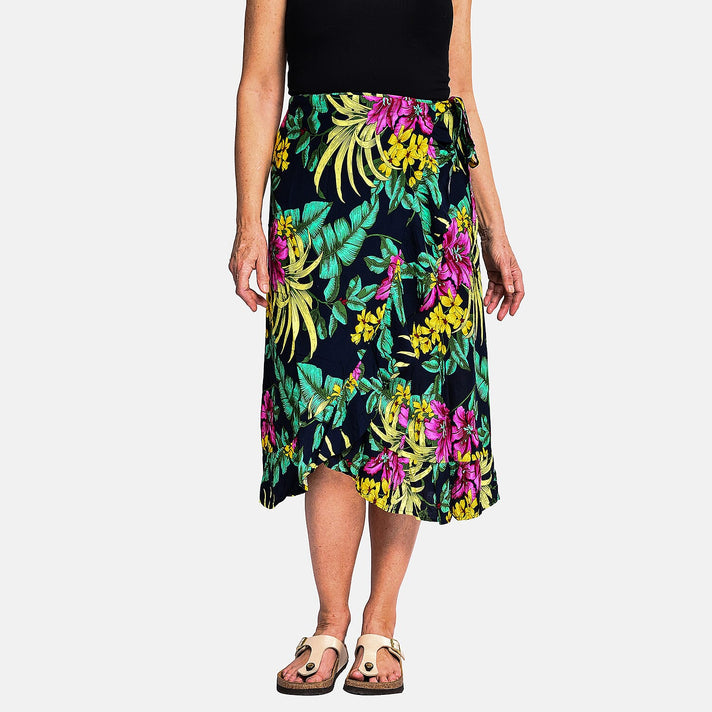Tamsy 100% Viscose Floral Pattern Wrap Skirt - Turquoise and Green 8933100 1