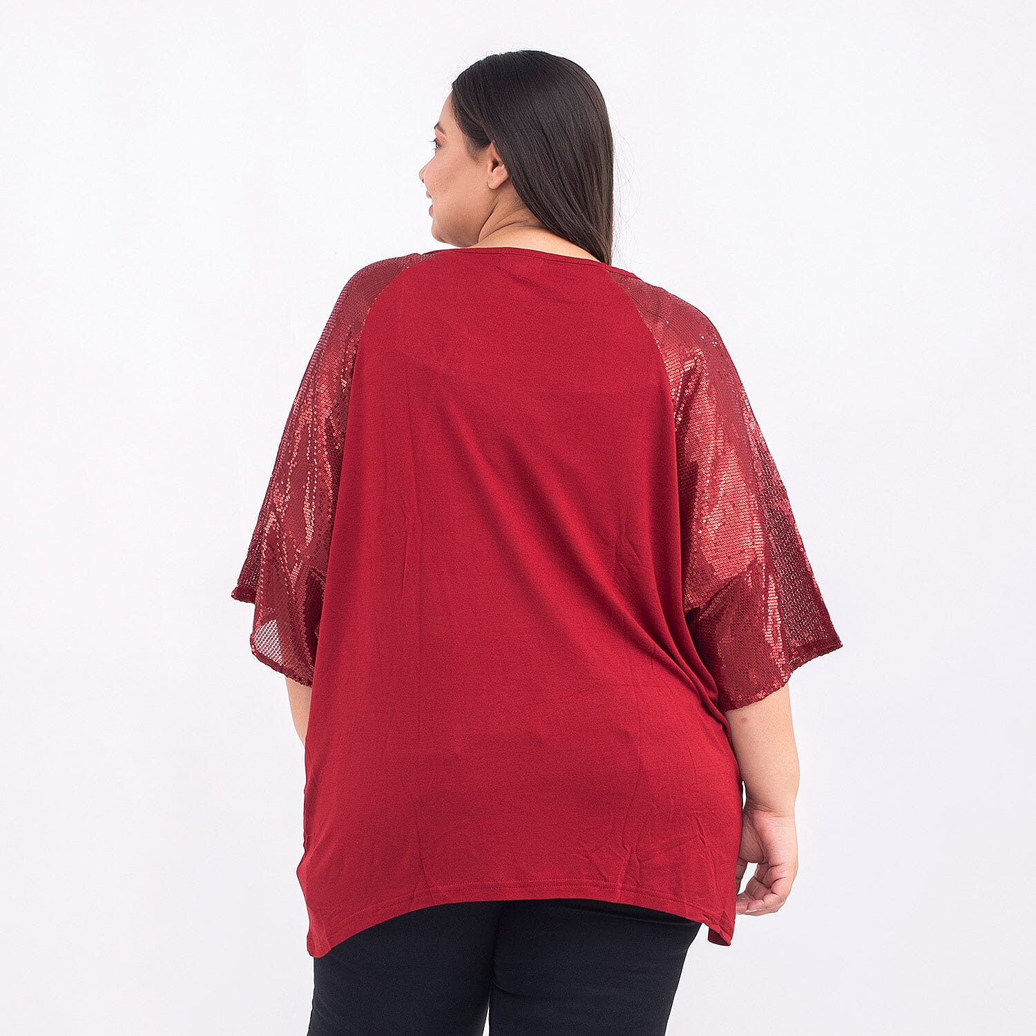 TAMSY Batwing Jersey Top with Round Neck and Sequin Sleeves 7129308 2