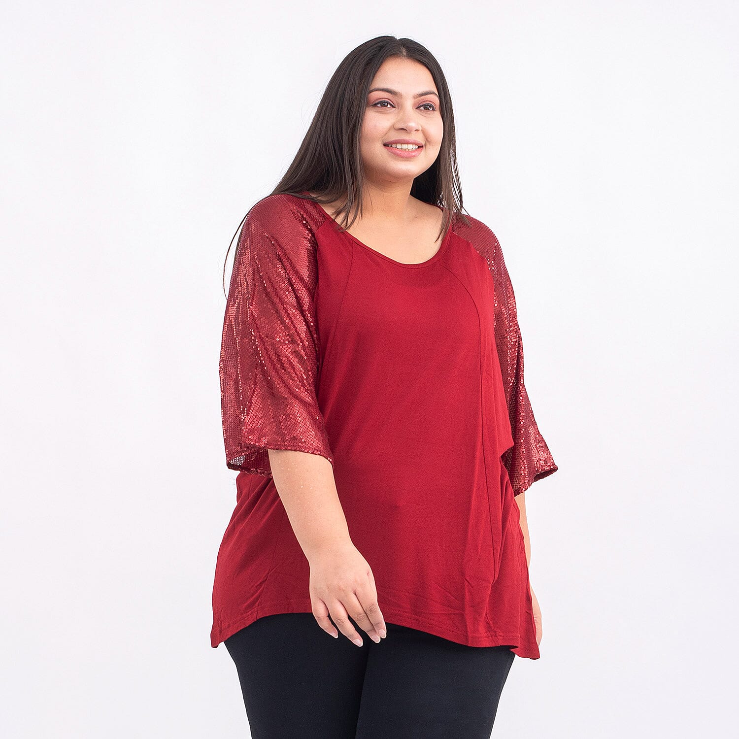 TAMSY Batwing Jersey Top with Round Neck and Sequin Sleeves 7129308 3