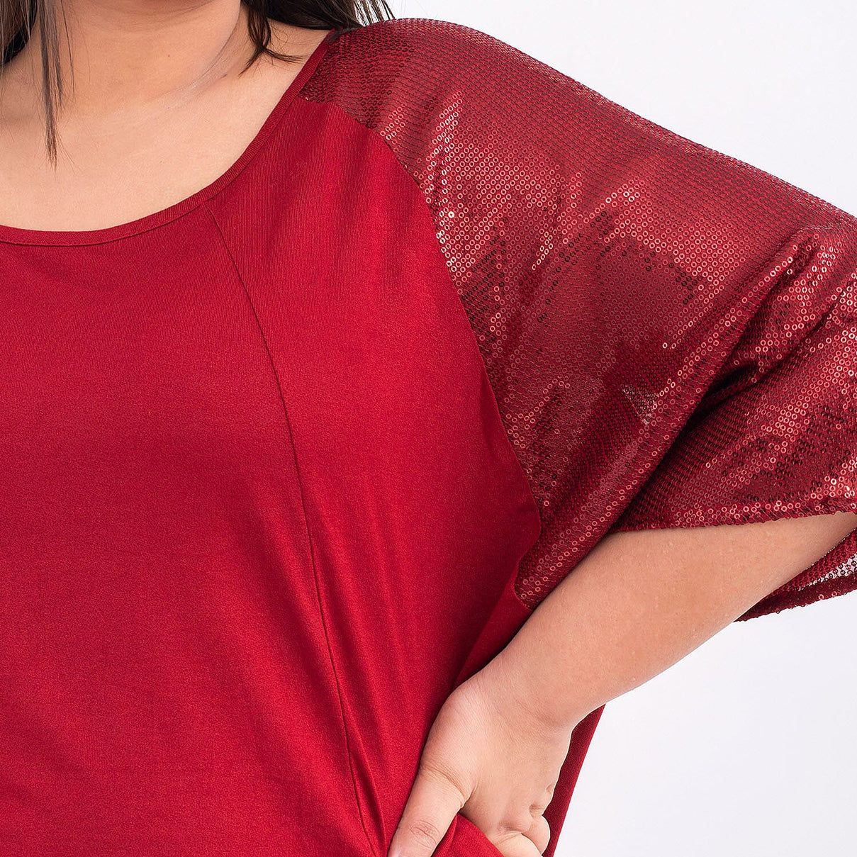 TAMSY Batwing Jersey Top with Round Neck and Sequin Sleeves 7129308 4