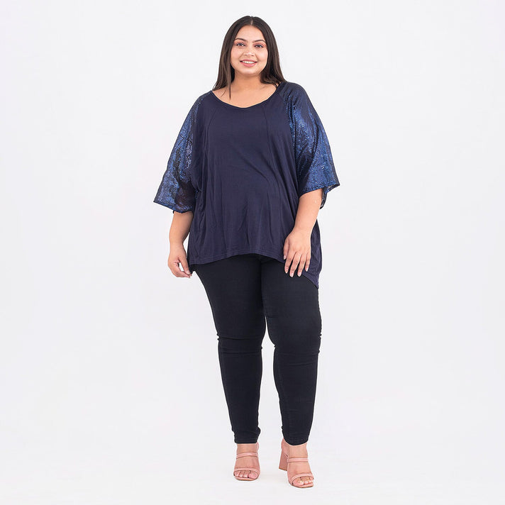 TAMSY Batwing Jersey Top with Round Neck and Sequin Sleeves 7129310 1