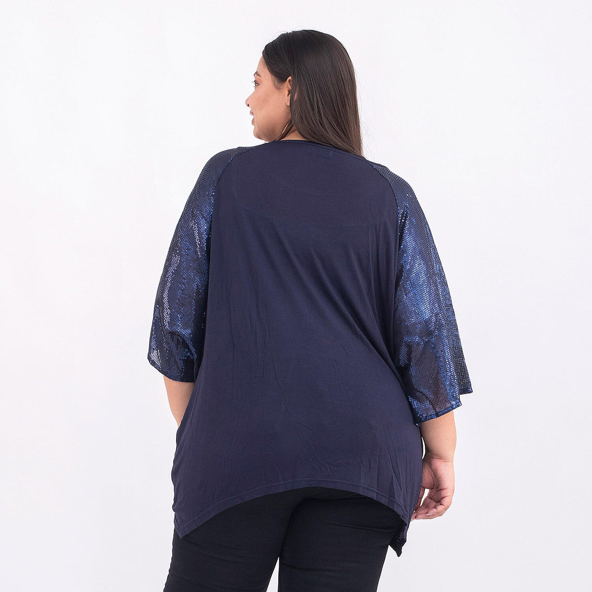 TAMSY Batwing Jersey Top with Round Neck and Sequin Sleeves 7129310 2
