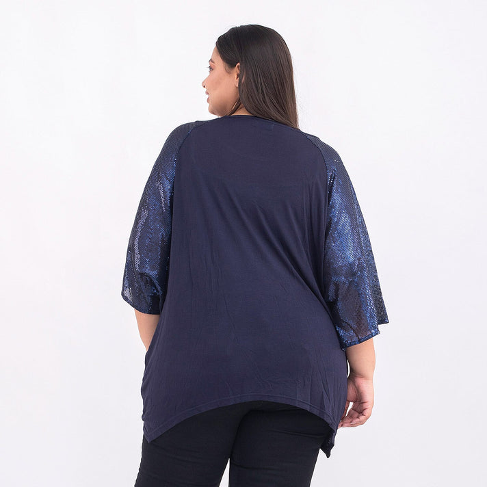 TAMSY Batwing Jersey Top with Round Neck and Sequin Sleeves 7129310 2