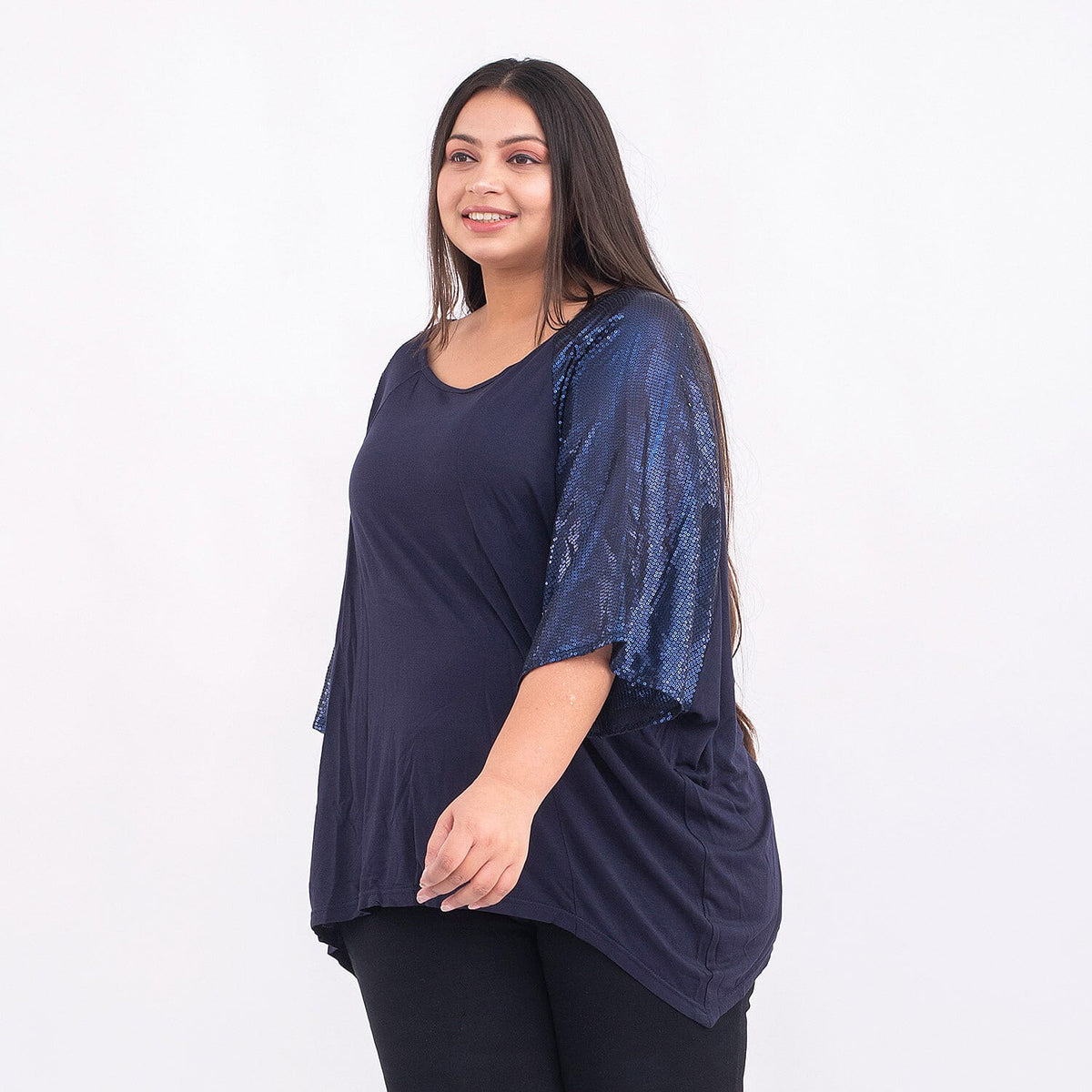 TAMSY Batwing Jersey Top with Round Neck and Sequin Sleeves 7129310 3