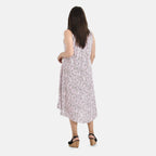 Tamsy 100% Viscose Shivering Pattern Umbrella Midi Dress (One Size) - Pink