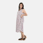 Tamsy 100% Viscose Shivering Pattern Umbrella Midi Dress (One Size) - Pink