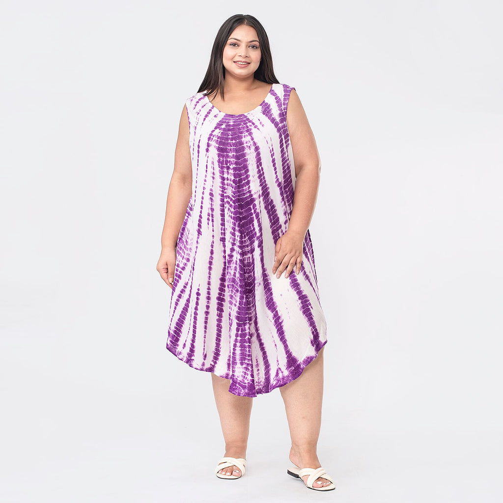 Tamsy 100% Viscose Tie Dye Dress (One Size,8-18) - Purple