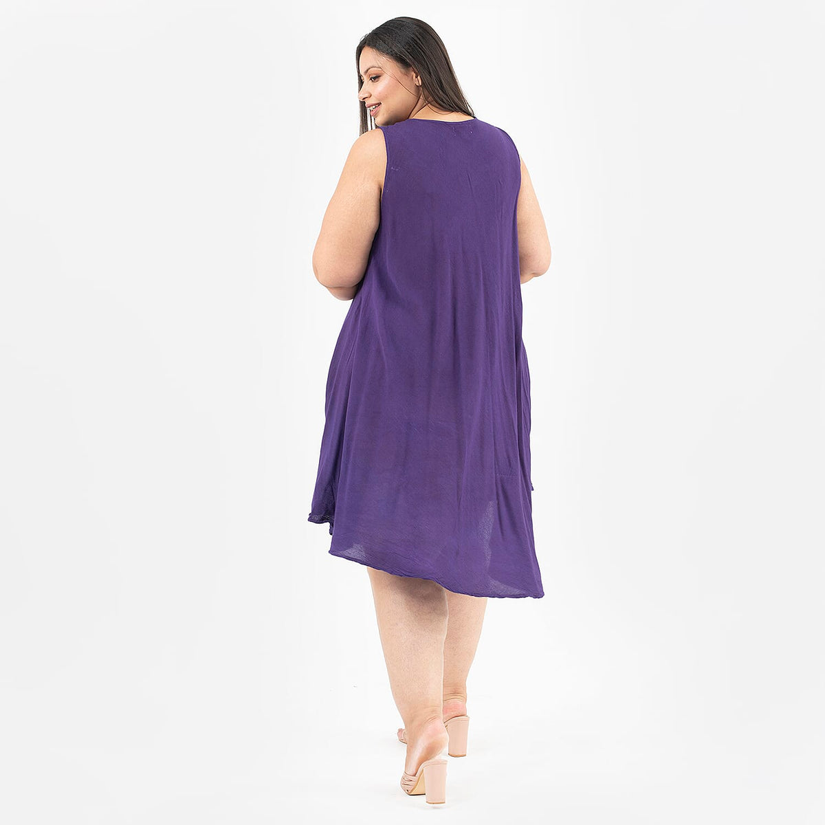 Tamsy 100% Viscose Umbrella Dress with Sequin Floral Embroidery (Size - 8-18) - Purple 8932276 2