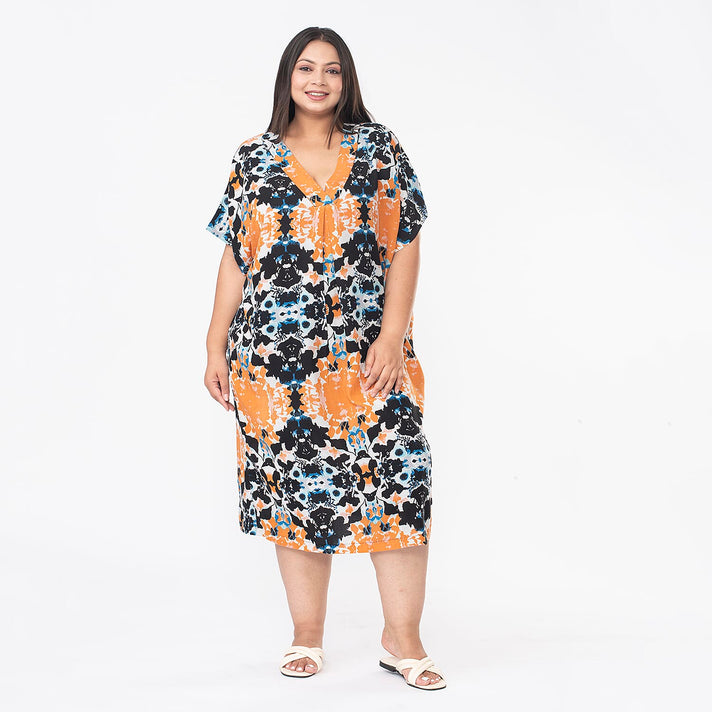 TAMSY V Neck Kaftan Midi Dress  - Navy 7346142 1