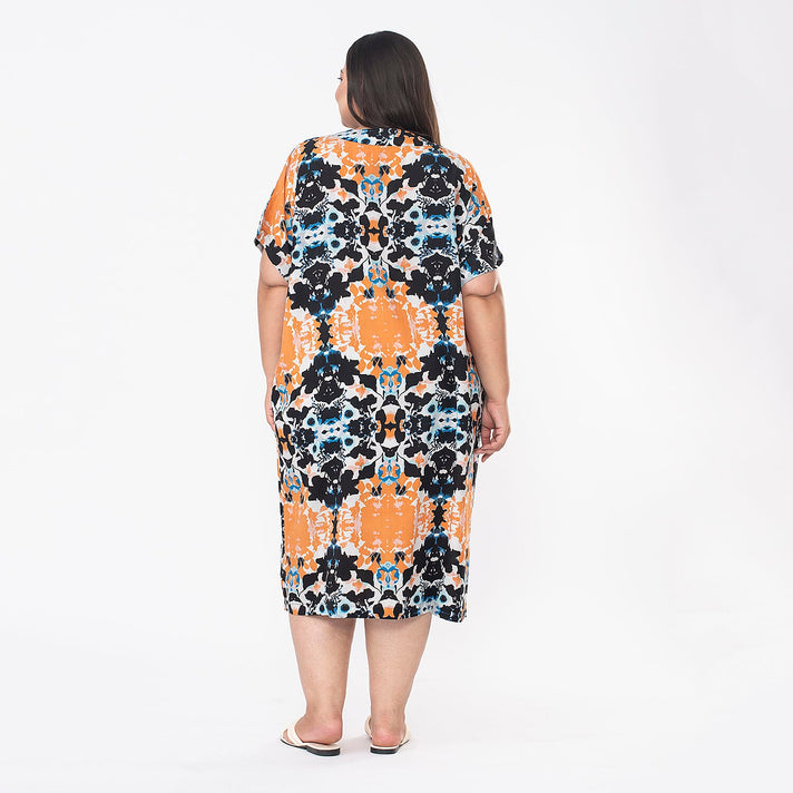 TAMSY V Neck Kaftan Midi Dress  - Navy 7346142 2