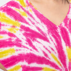 Tamsy 100% Viscose V-Neck Tie Dye Short Kaftan (One Size,8-18) - Red and Brown