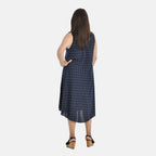 Tamsy 100% Viscose Polka Dots Print Umbrella Midi Dress (One Size, 8-16) - Navy