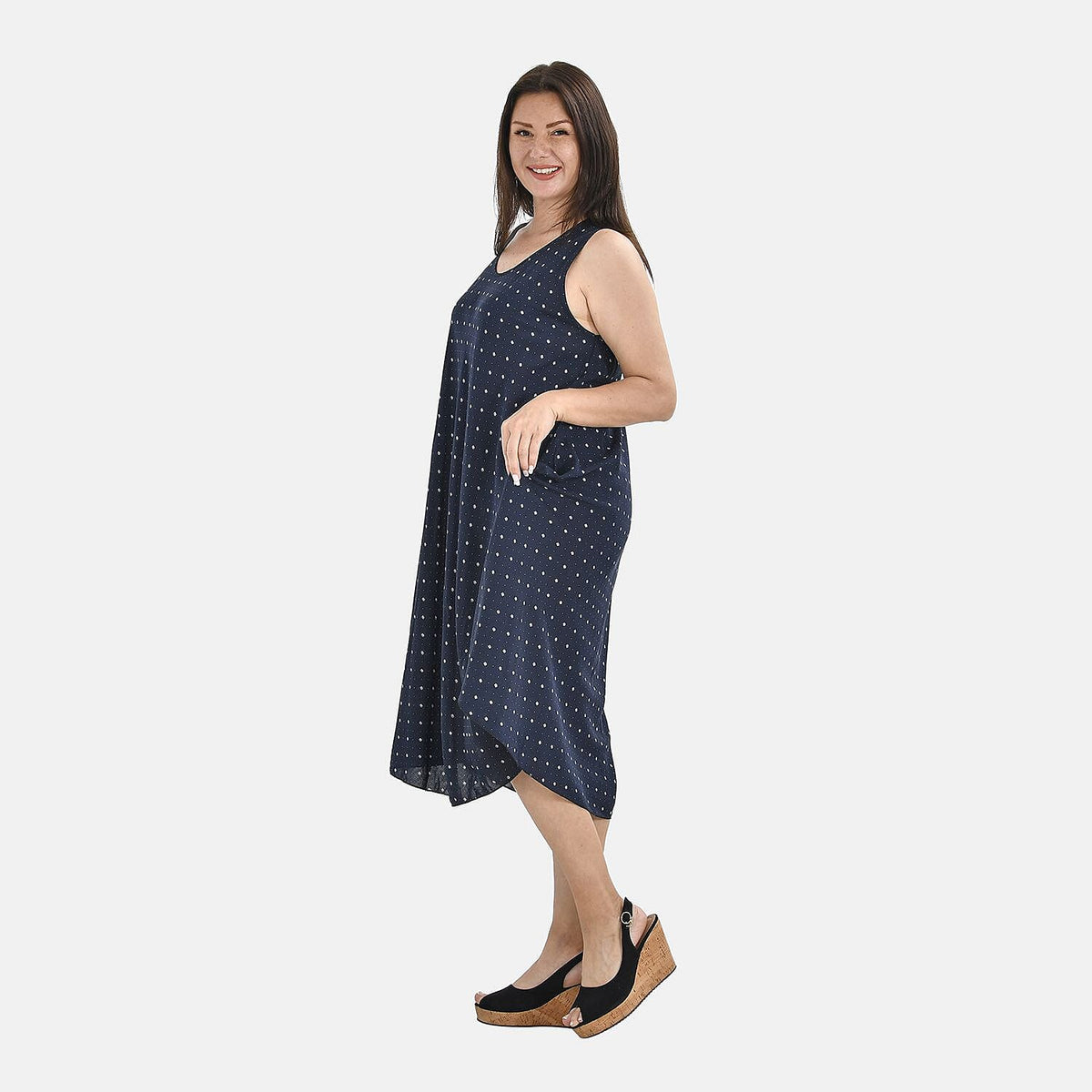 TAMSY Polka Dots Print Umbrella Midi Dress - Navy 7369025 3