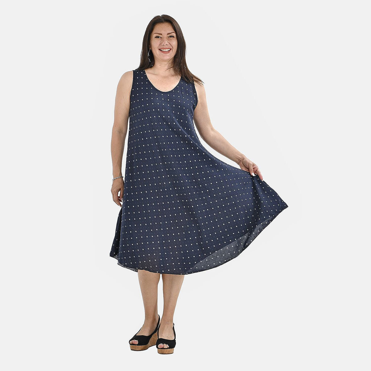 TAMSY Polka Dots Print Umbrella Midi Dress - Navy 7369025 4