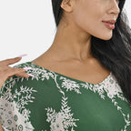 Tamsy 100% Viscose Wave Print Top (One Size 8-18) - Green and Beige