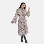 Tamsy 100% Viscose Woven Paisley Printed Midi Wrap Dress (Size L)- Blue - Red