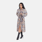 Tamsy 100% Viscose Woven Paisley Printed Midi Wrap Dress (Size L)- Blue - Red