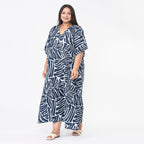 Tamsy Abstract Printed Dress (Curve One Size) - Navy & Light Blue