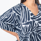 Tamsy Abstract Printed Dress (Curve One Size) - Navy & Light Blue