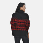 Woven Pattern Roll Neck Sleeveless Jumper (One Size,8-18) - Red & Black