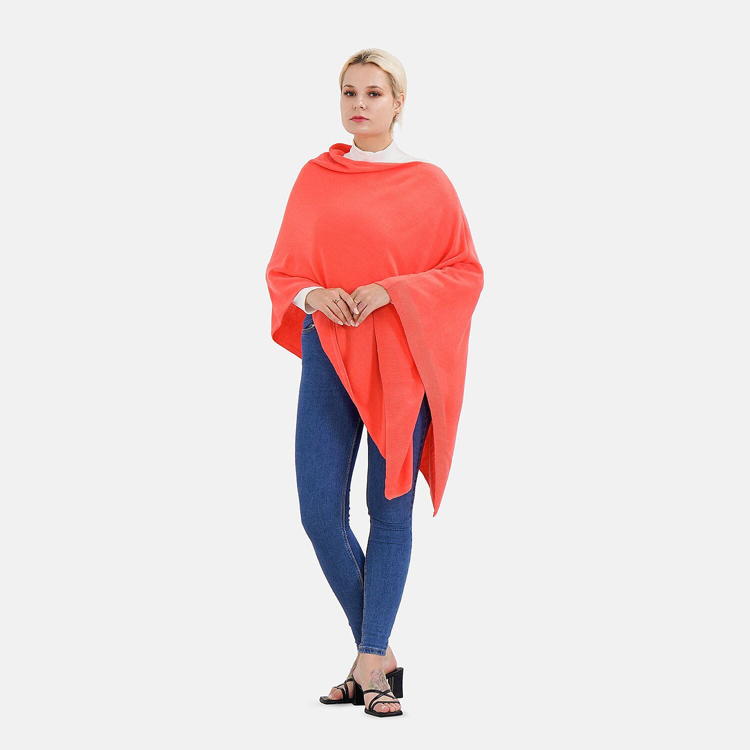 Tamsy Acrylic Patterned Poncho - Orange 7557727 0