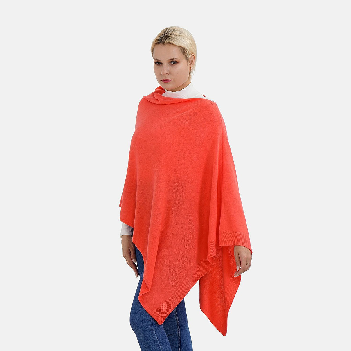 Tamsy Acrylic Patterned Poncho - Orange 7557727 2