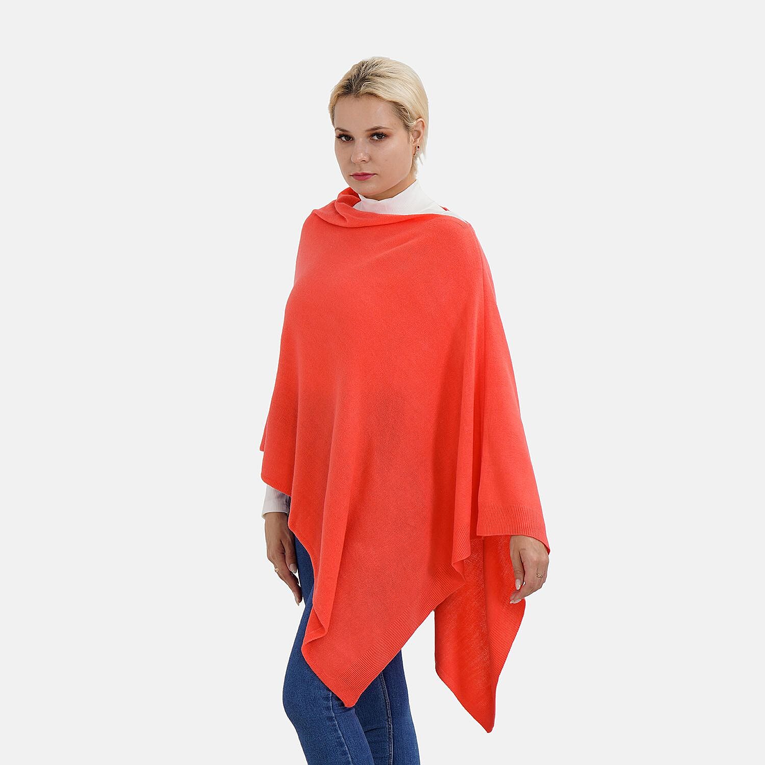 Tamsy Acrylic Patterned Poncho - Orange 7557727 2