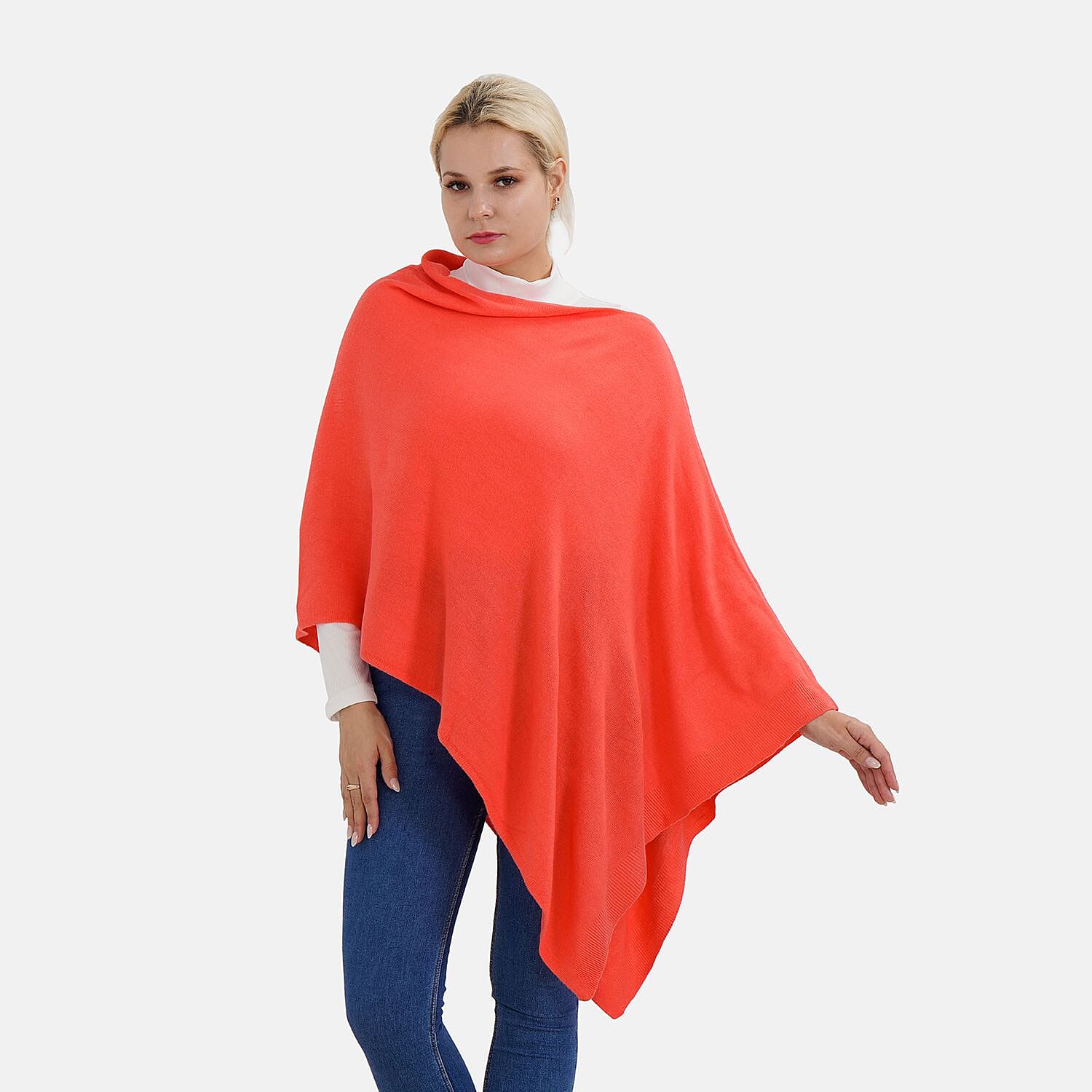 Tamsy Acrylic Patterned Poncho - Orange 7557727 3