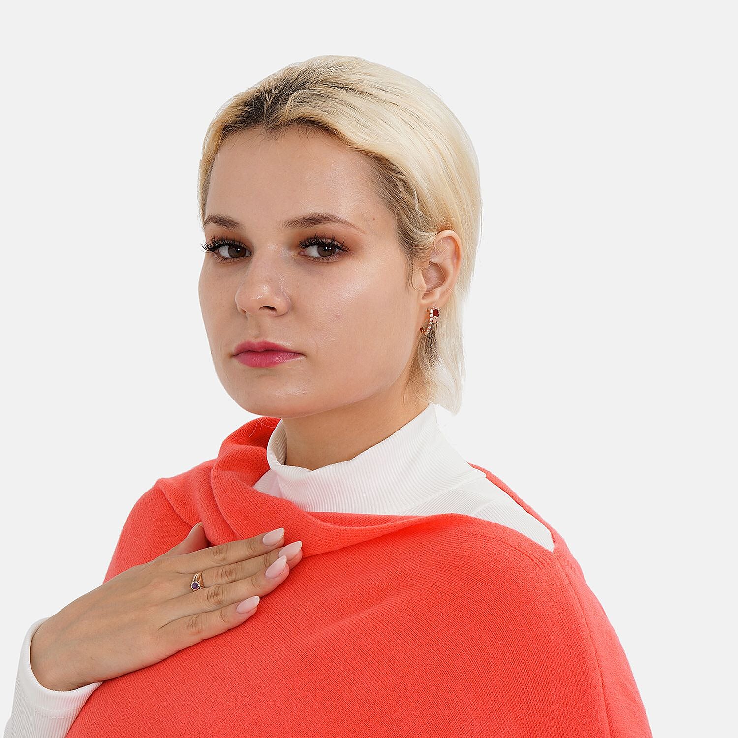 Tamsy Acrylic Patterned Poncho - Orange 7557727 4