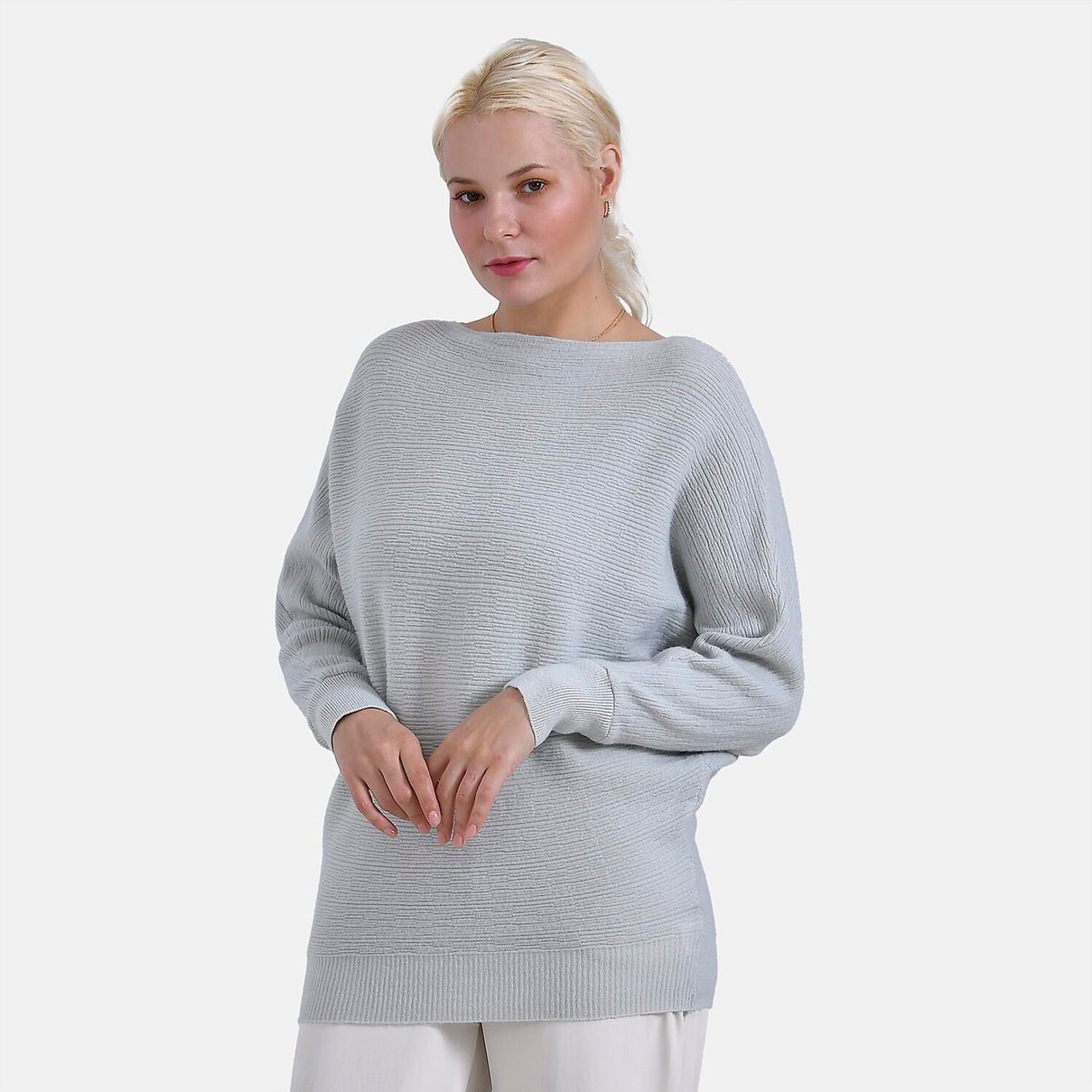 Tamsy Boat Neck Batwing Sleeve Jumper (One Size 8-18) - Light Grey 7976394 0